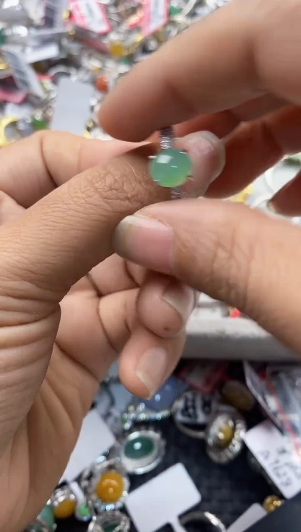 银S925镶嵌戒指翡翠6666----7