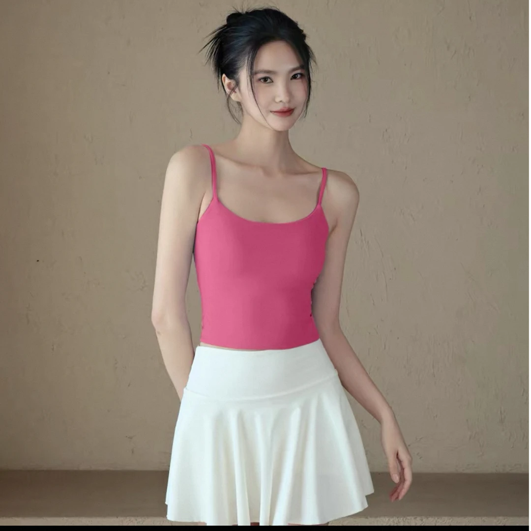 夏季固定胸垫小吊带背心女修身瑜伽普拉提跑步防震美背