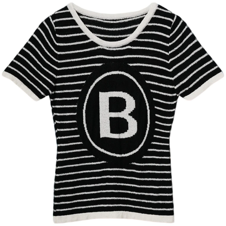 【小依专享】X7F20655H女士休闲时尚T恤套头圆领半袖条纹-0655