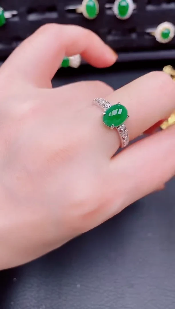 【闪购商品】翡翠戒指银S925镶嵌天然a货翡翠211
