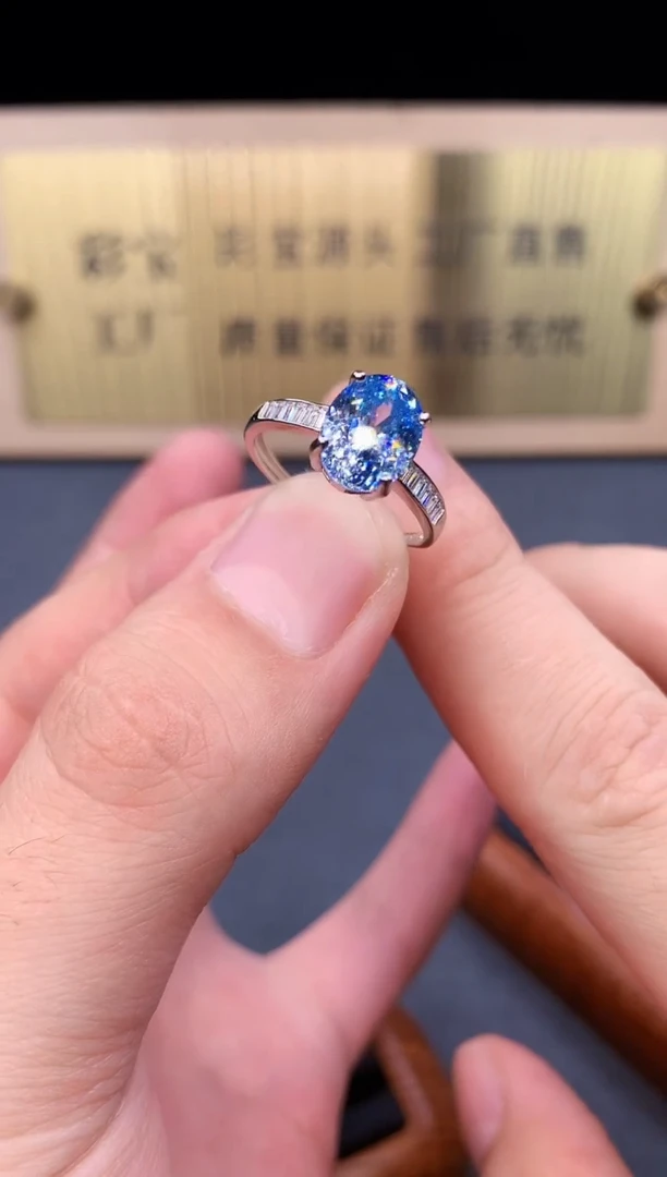 海蓝宝石戒指银S925镶嵌6545