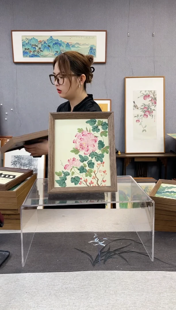 【闪购商品】国画10寸-23*29摆台书法作品-牡丹