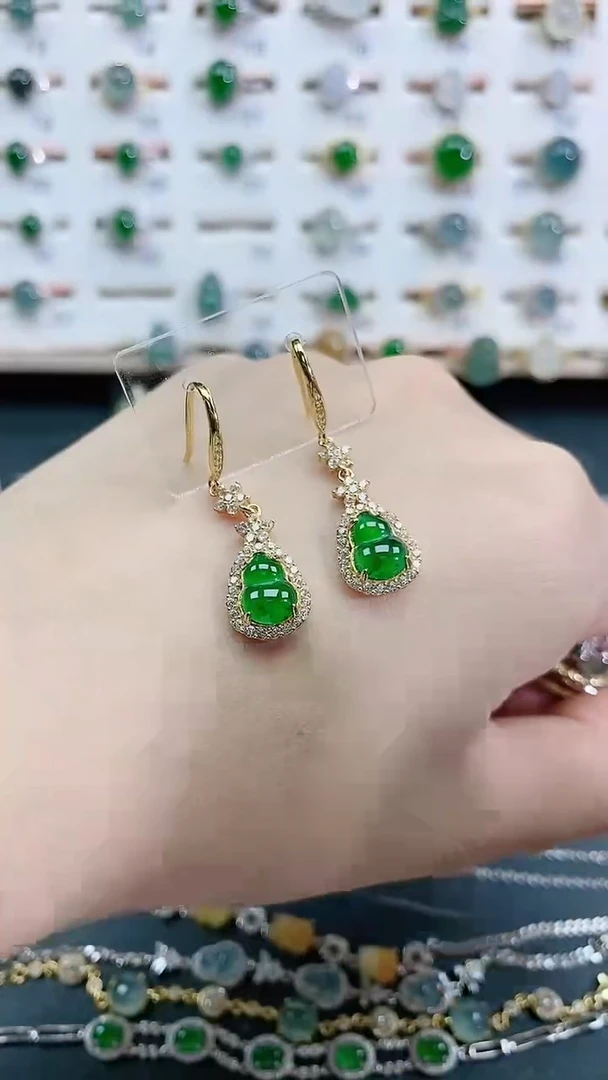 银S925镶嵌翡翠耳饰天然翡翠