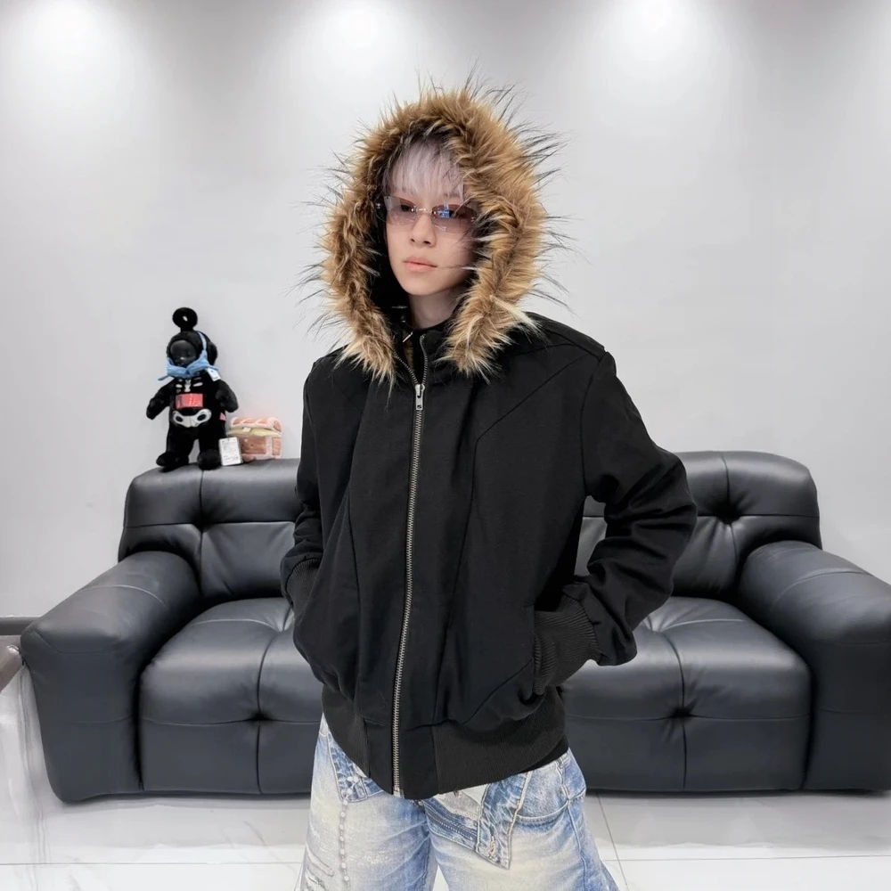 座山雕加绒加厚外套珠帆布重磅冬季保暖可拆卸帽子棉服休闲百搭