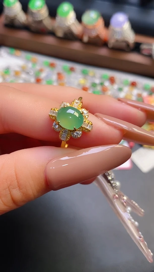 银S925镶嵌戒指翡翠天然