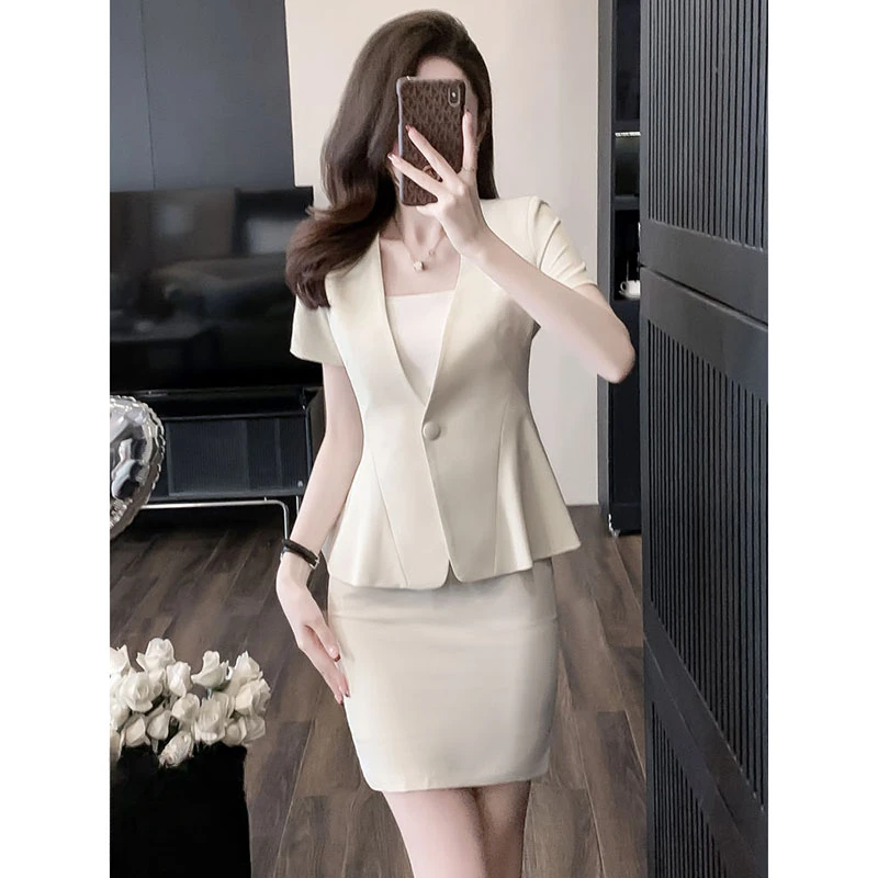 职业西装短裙套装女2025夏季新款气质西服外套上衣半身裙两件套