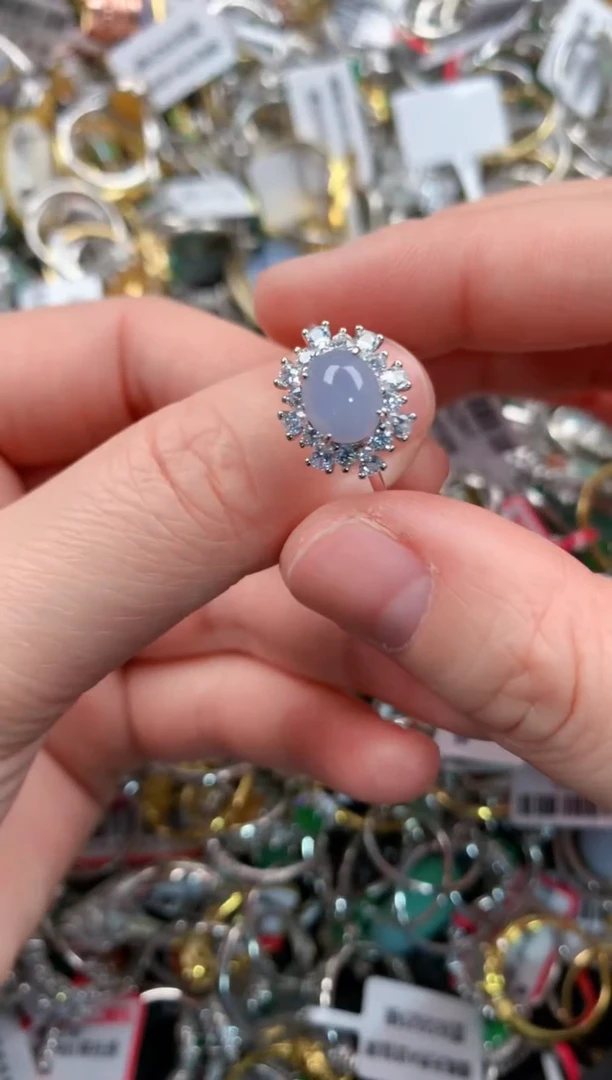 银S925镶嵌戒指翡翠222   3