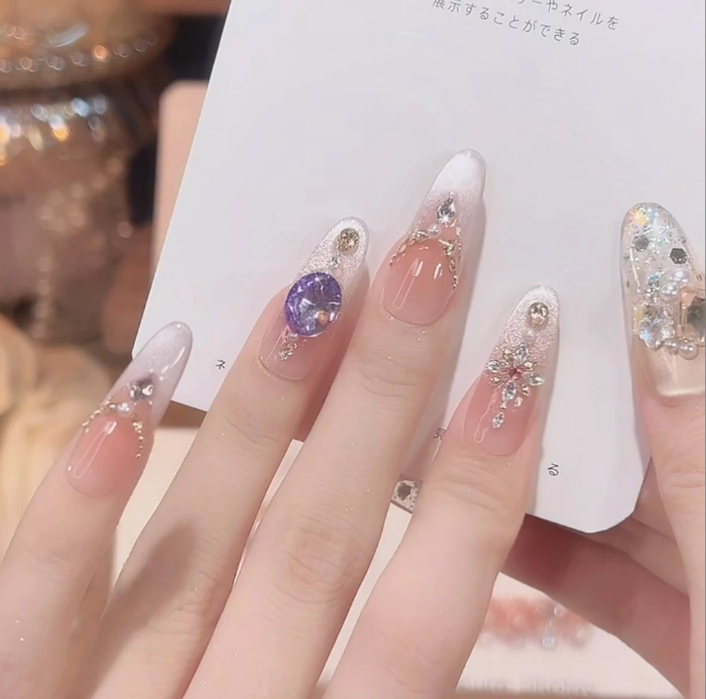 【紫色星愿】新款手工穿戴甲中长款猫眼美甲火爆款式