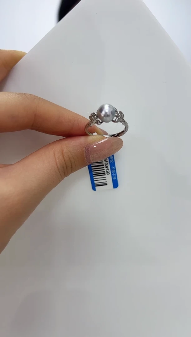 【闪购商品】海水珍珠DA银S925镶嵌c824 灰珠戒指 7