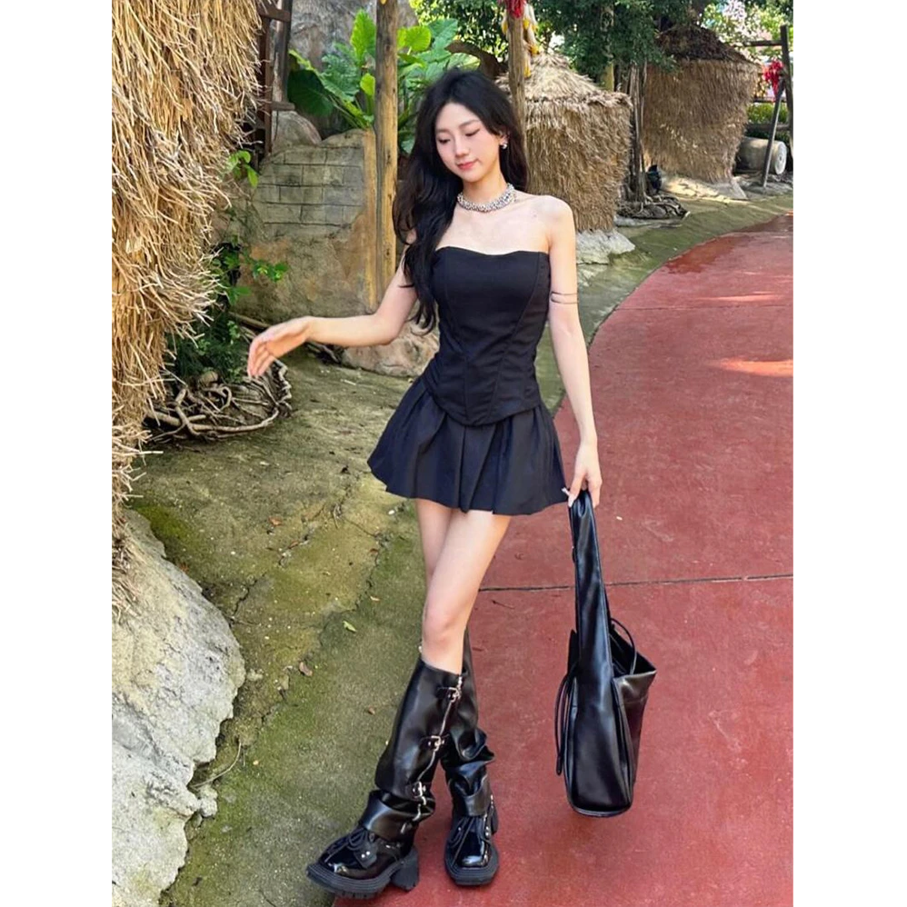 甜辣妹黑色半身裙女夏季2025新款高腰蓬蓬裙子百搭显瘦a字短裙裤