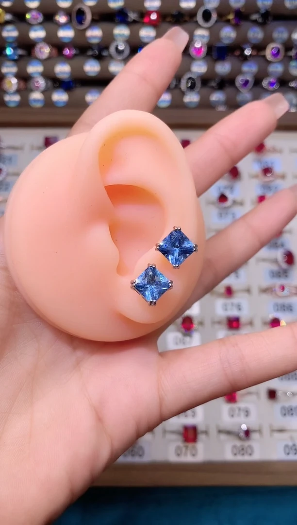 海蓝宝石耳坠银S925镶嵌银色8