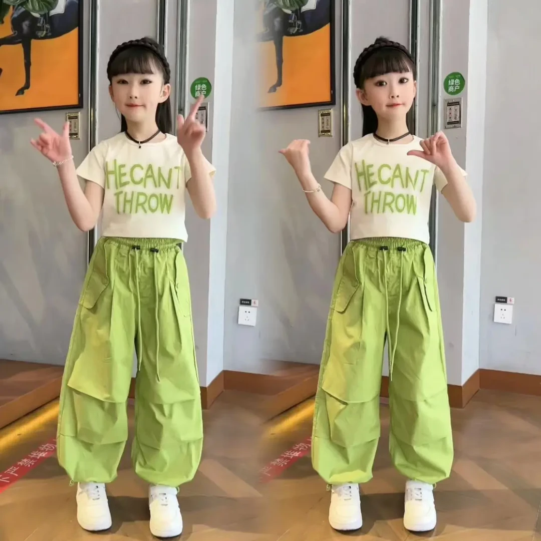 女童夏款工装裤套装2025新款洋气儿童薄款夏装女孩短袖夏季两件套