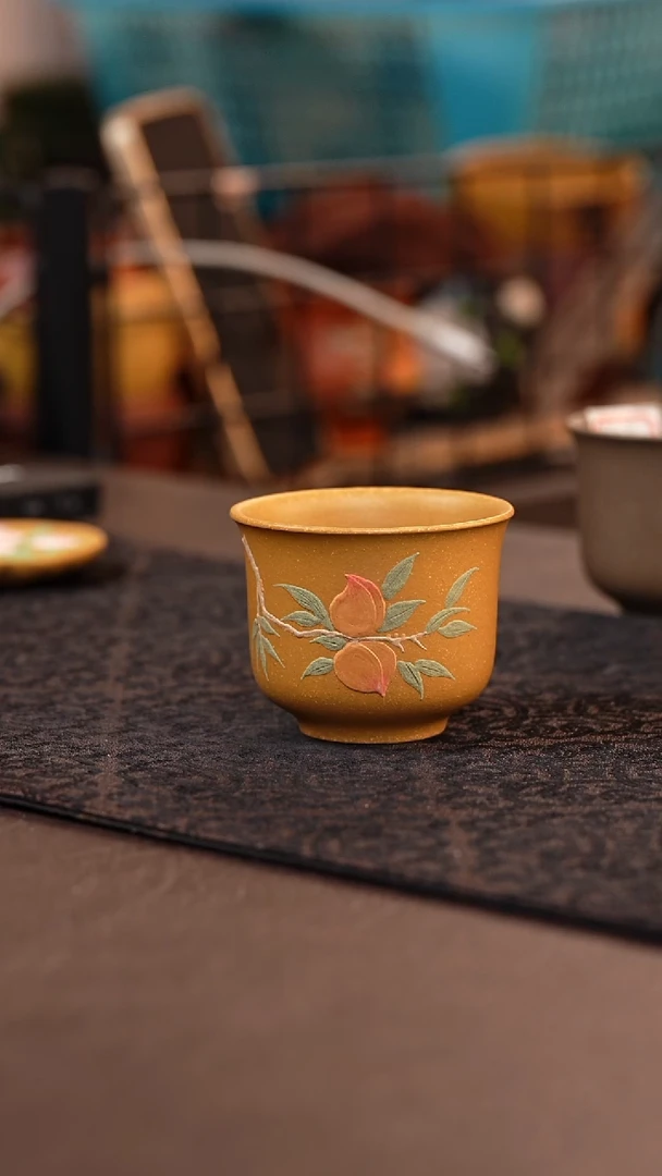 茶杯紫砂原矿紫砂黄金段寿桃小杯