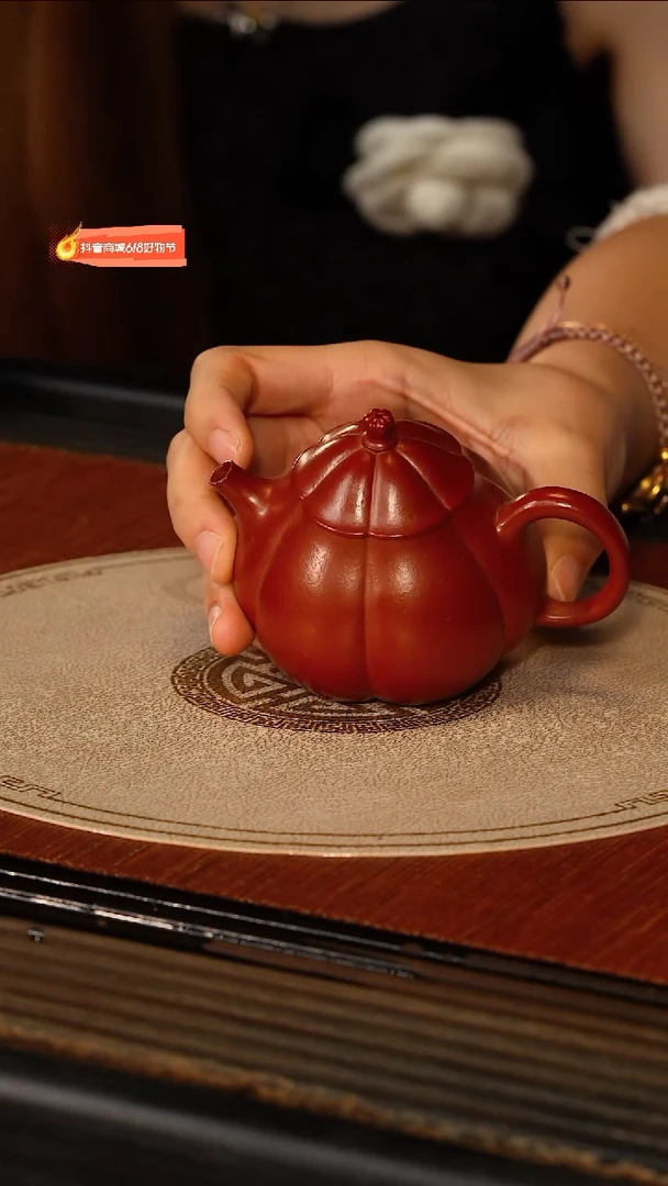 茶壶紫砂宜兴紫砂WJ 景舟朱泥 筋纹瓜趣