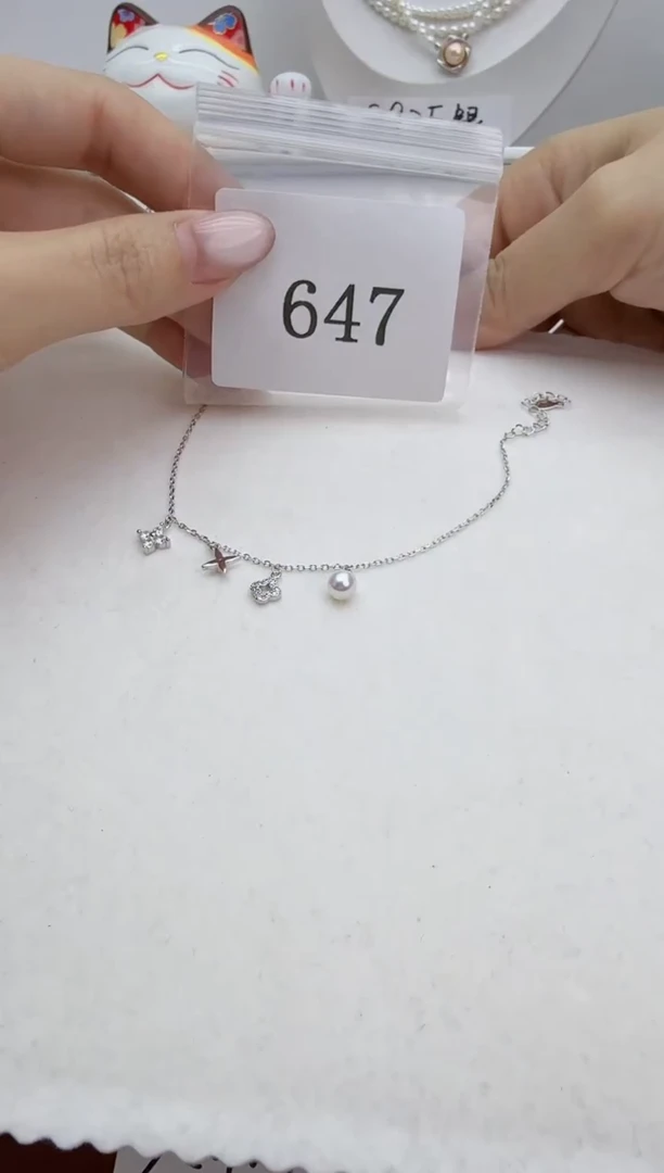 银S925镶嵌手链淡水珍珠B**咚647