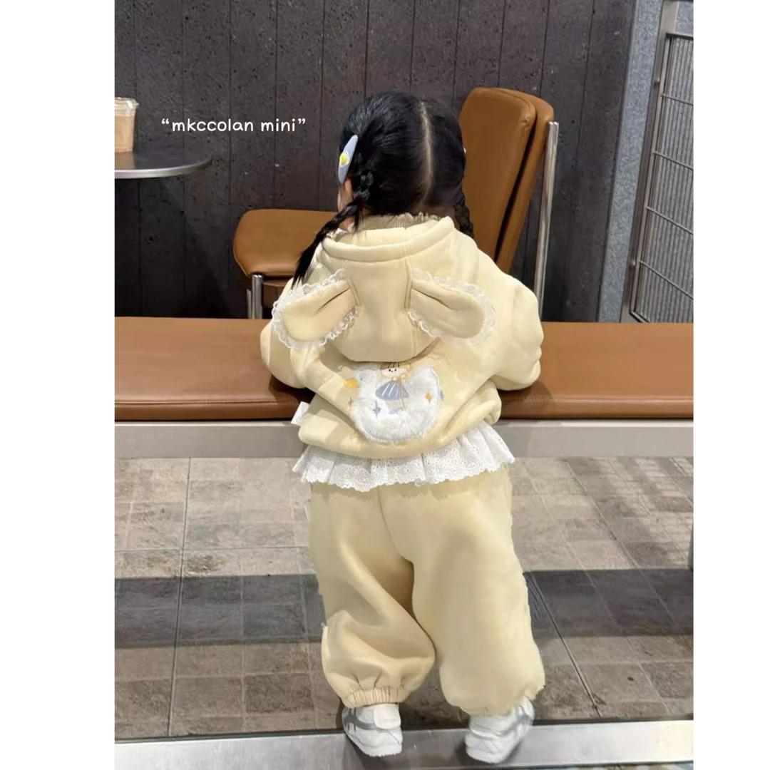觅咔奶黄包正品女宝加绒卫衣套装两件套