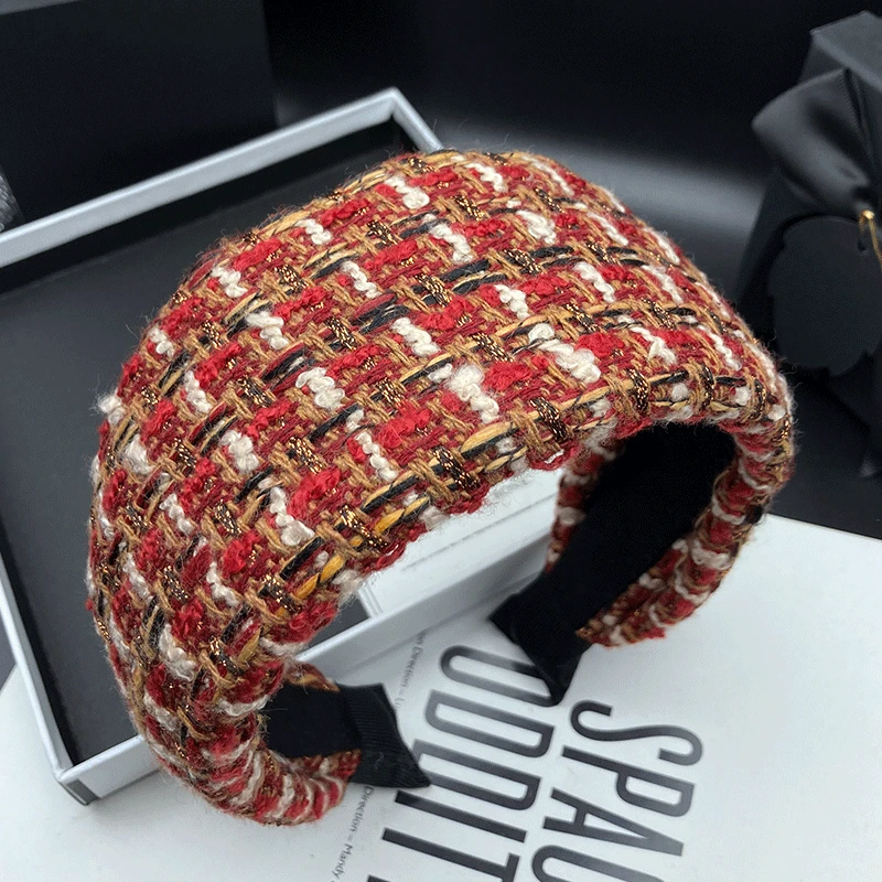 秋冬发箍气质时尚百搭复古红色外出宽边遮白发简约发卡针织上档次