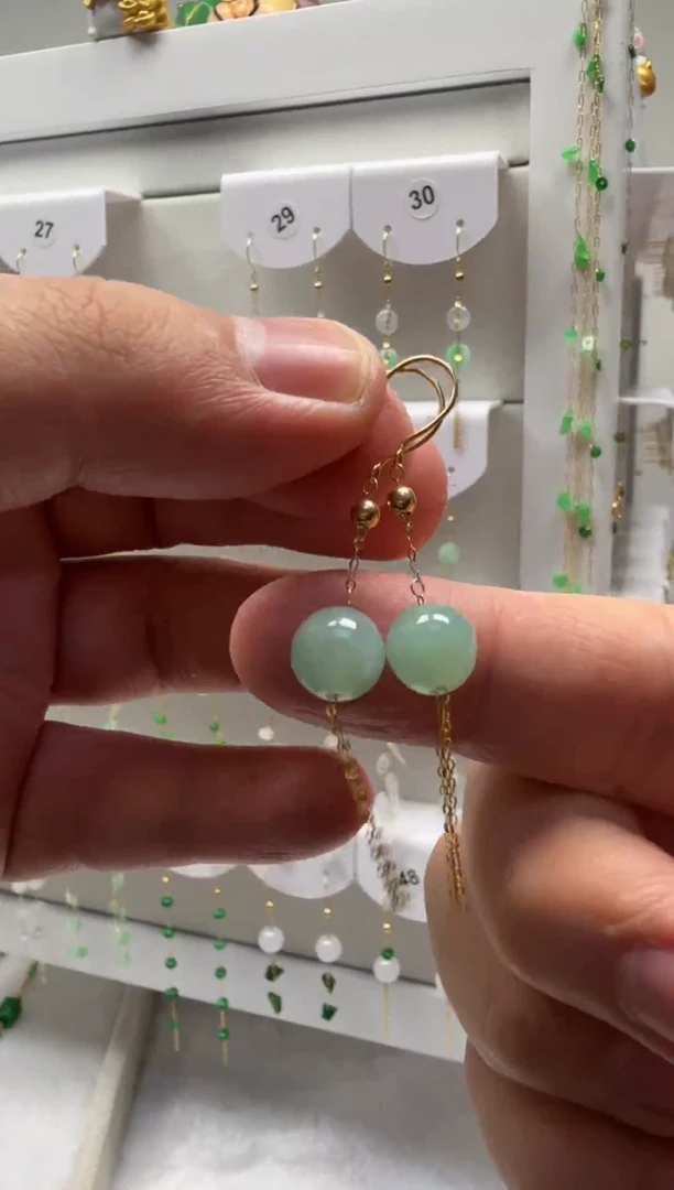 18K金镶嵌翡翠耳饰缅甸天然翡翠a货