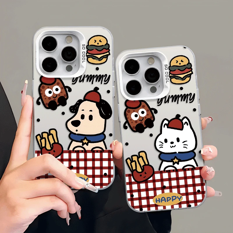 汉堡小狗情侣手机壳适用苹果15华为oppo荣耀小米14vivo红米镭射硬