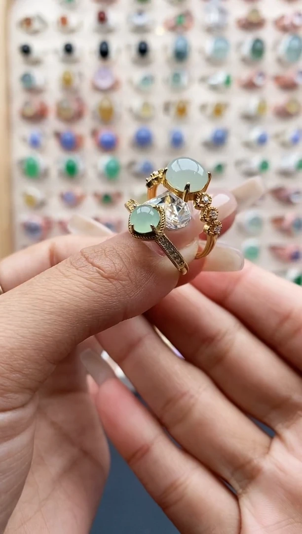 【闪购商品】翡翠戒指银S925镶嵌 缅甸天然A货翡翠555  7+10