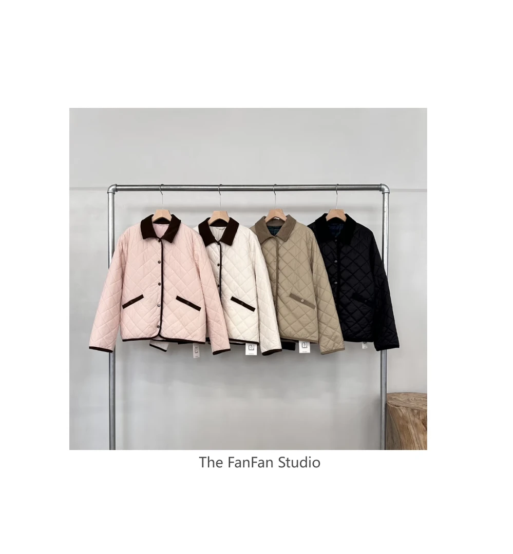 FANFAN－”方糖”灯芯绒翻领菱格棉服