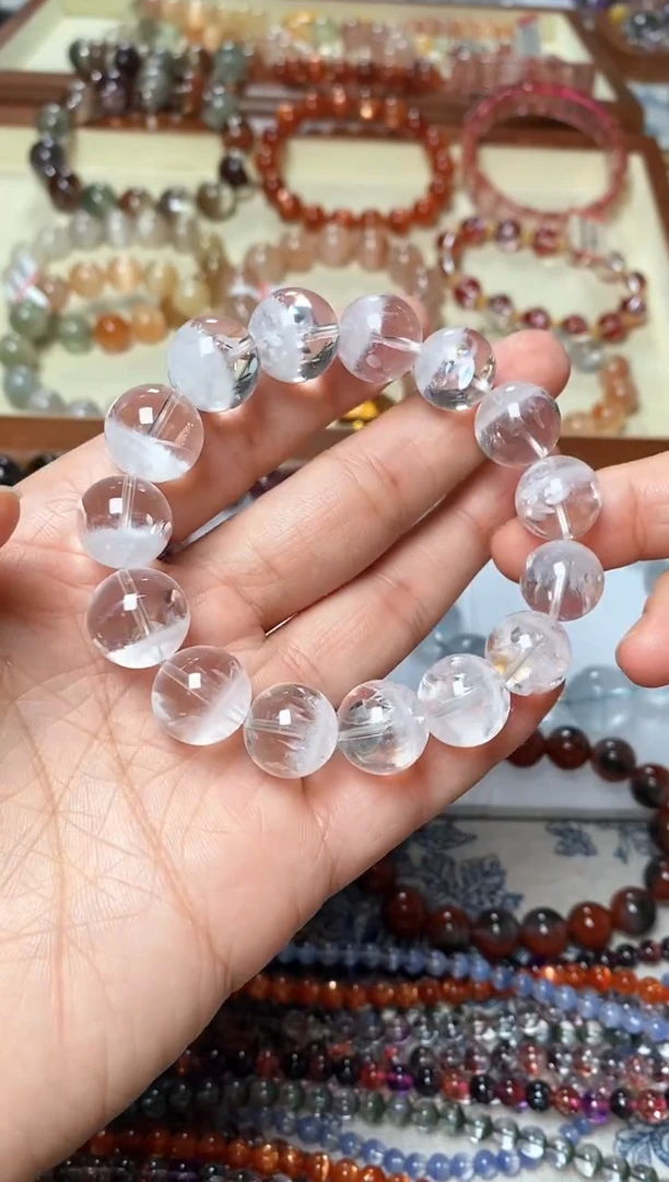 未镶嵌手链水晶白幽灵七彩共生13.8