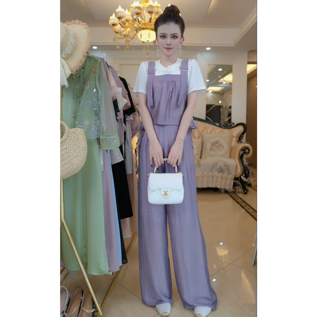 设计感时尚休闲百搭套装2025款背带两件套裤子D5096