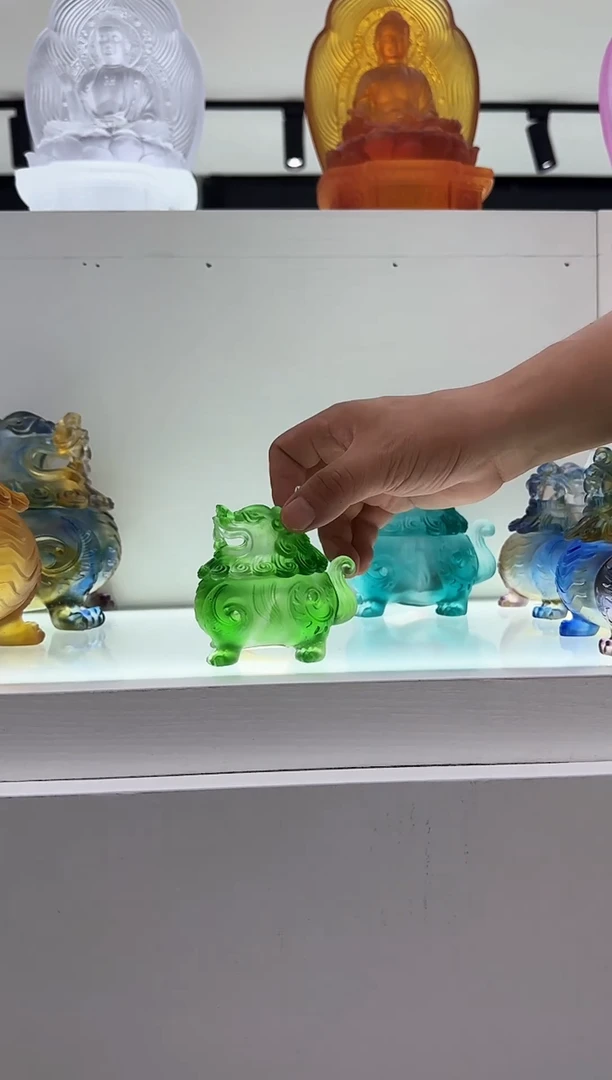 手工艺品琉璃小号狻猊香炉绿色