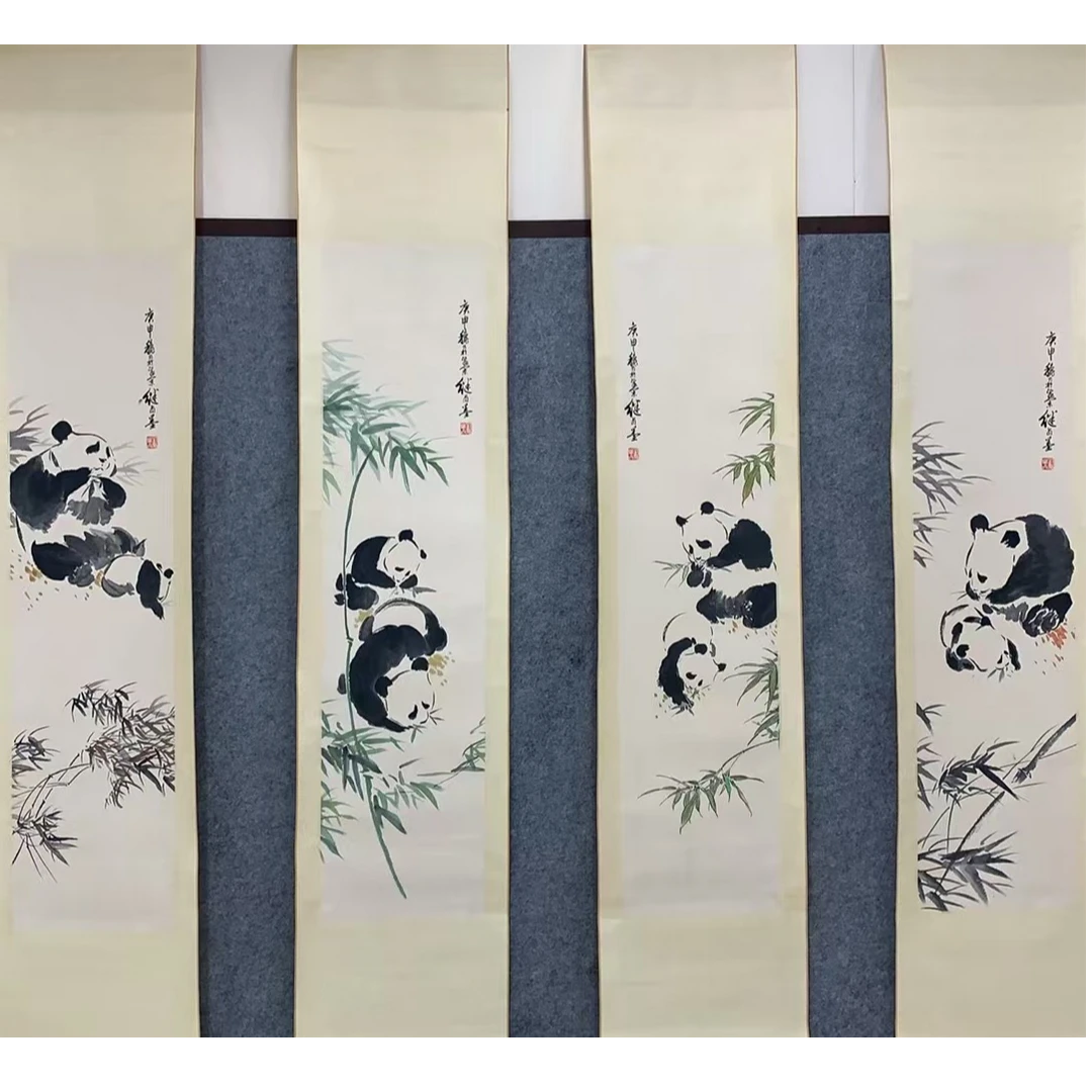 刘继卣款 熊猫四条屏130 35 4平尺