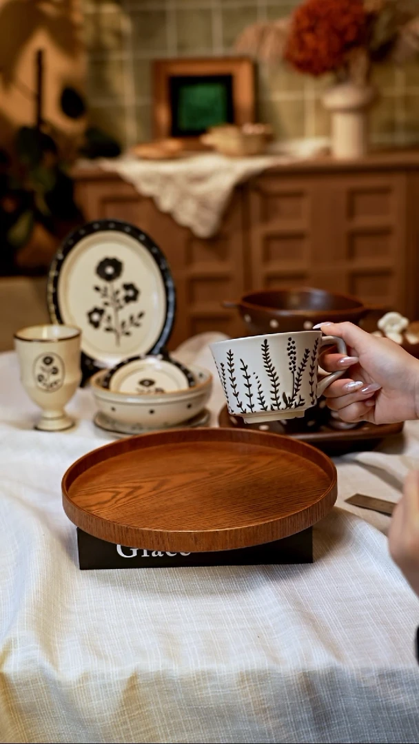 瓷325ml粗陶树叶咖啡杯