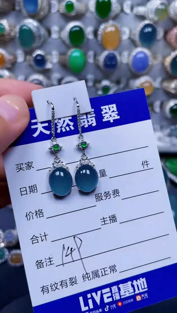 银S925镶嵌翡翠耳饰149