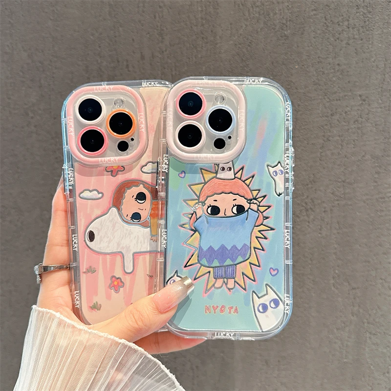 涂鸦泡泡玛特适用苹果15手机壳华为oppo小米vivo镜面iphone13/14