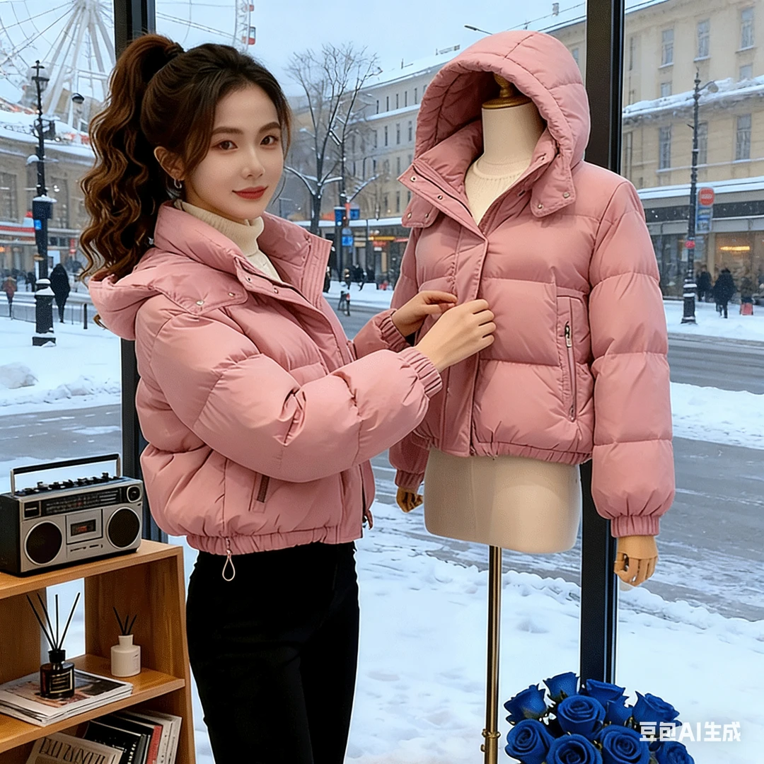 潮酷连帽立领棉服2025 冬季款细节亮眼有态度轻松冬日时尚感棉衣