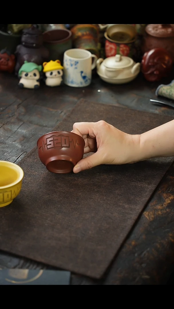 陈富才紫茄泥刻绘520紫砂杯34324