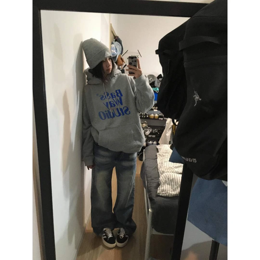 YWBY复古潮牌休闲情侣连帽卫衣女秋冬新款宽松百搭美式慵懒上衣