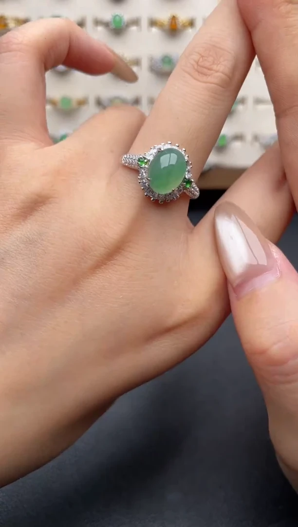 银S925镶嵌戒指翡翠一物一证一礼盒