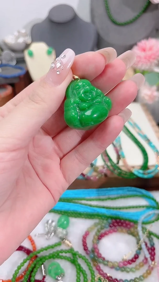 项链银S925镶嵌翡翠佛99