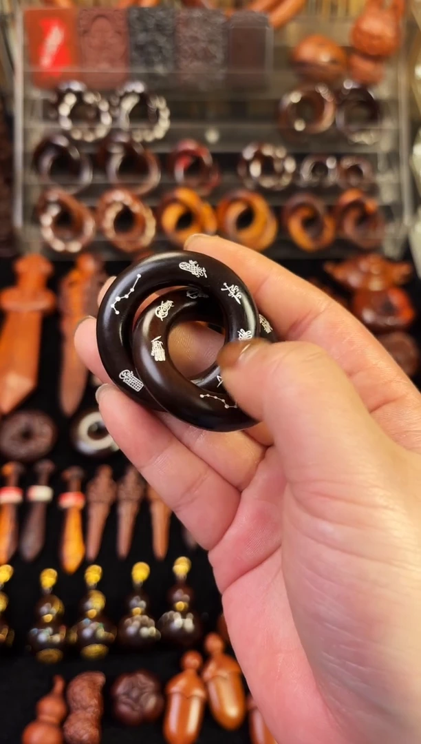 雷枣木玉化  单面镶银五雷五路乾坤圈 2.5