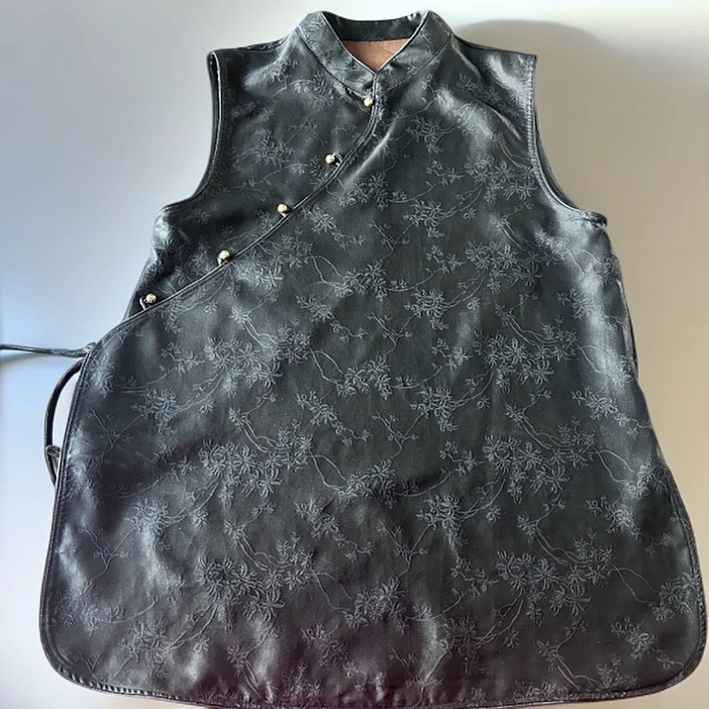 重缎香云纱斜襟马甲上衣新中式