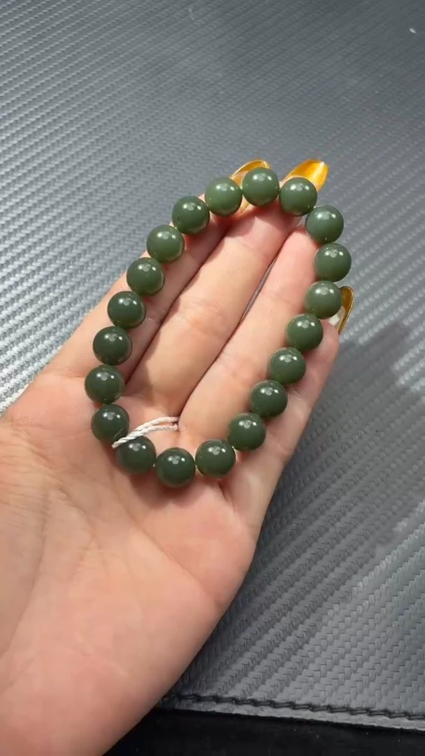 未镶嵌手链和田玉（青玉）若羌青黄口卡10手串微色差
