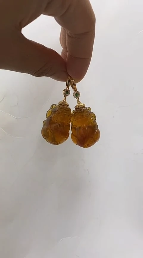 【闪购商品】琥珀裸石银S925镶嵌琥珀耳坠