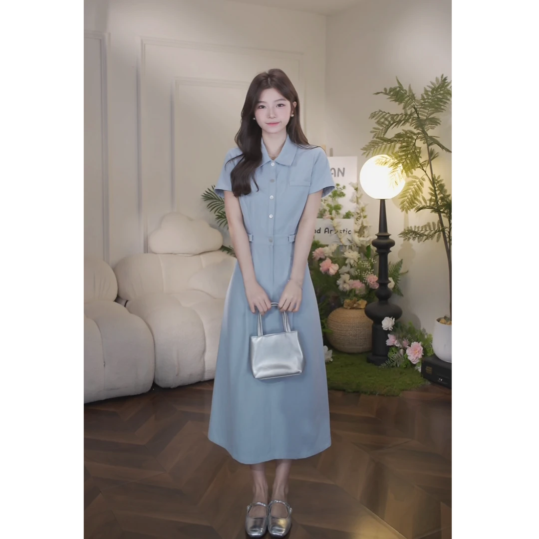 鹿向南【微甜百利】夏季新款气质慵懒显白收腰小众通勤连衣裙女