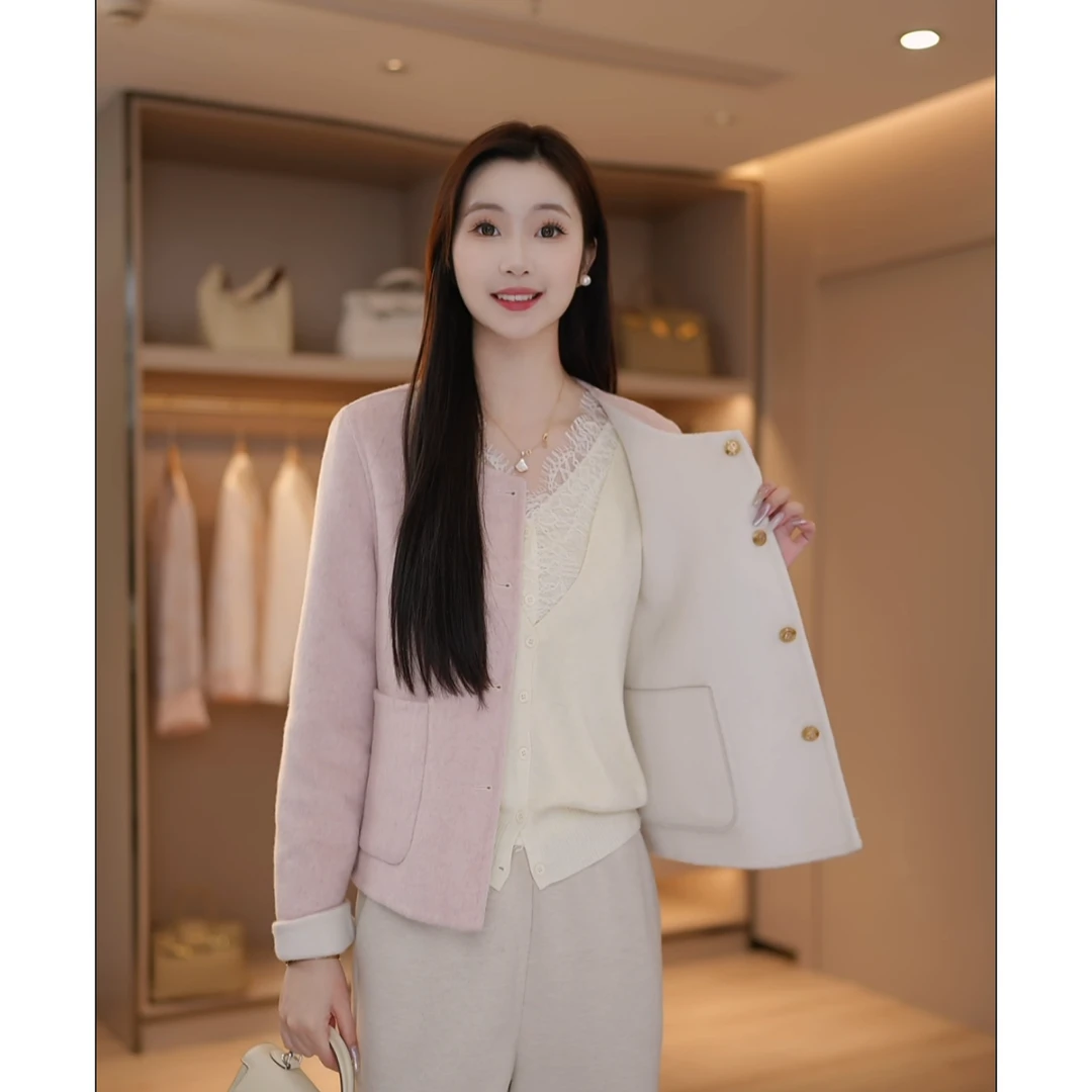 双面穿大衣 高端超细澳毛手工缝制双面呢短款大衣外套DY201/5