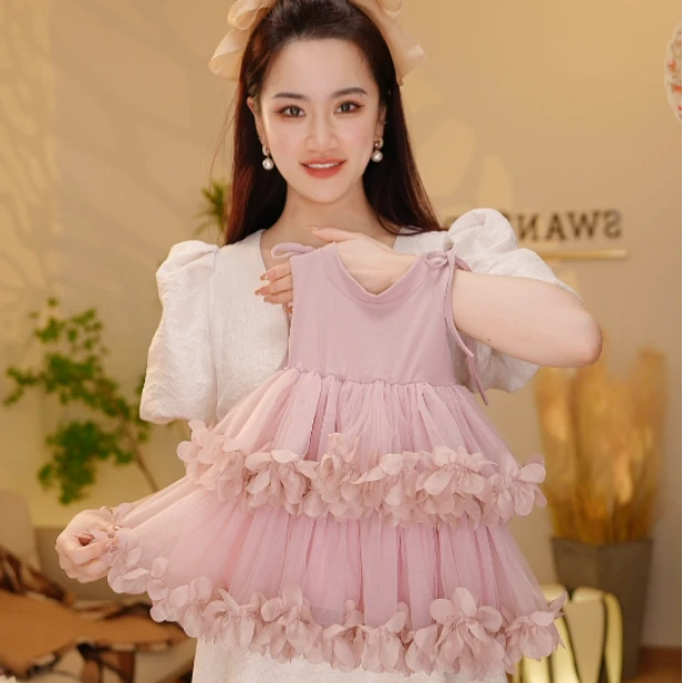 【Y.d6252】25夏季新款女宝无袖花瓣裙摆洋气公主裙女宝小众连衣裙