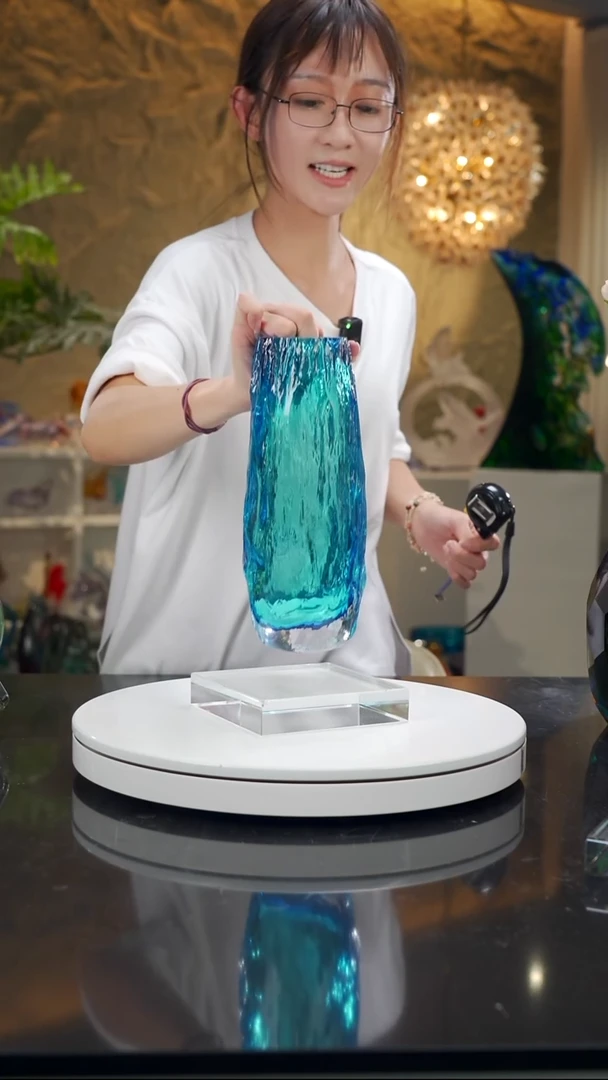 手工艺品琉璃树干纹宝石蓝色花器