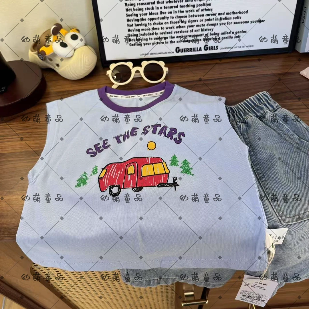 YM【 25051】夏季中小童小汽车字母休闲清爽印花背心