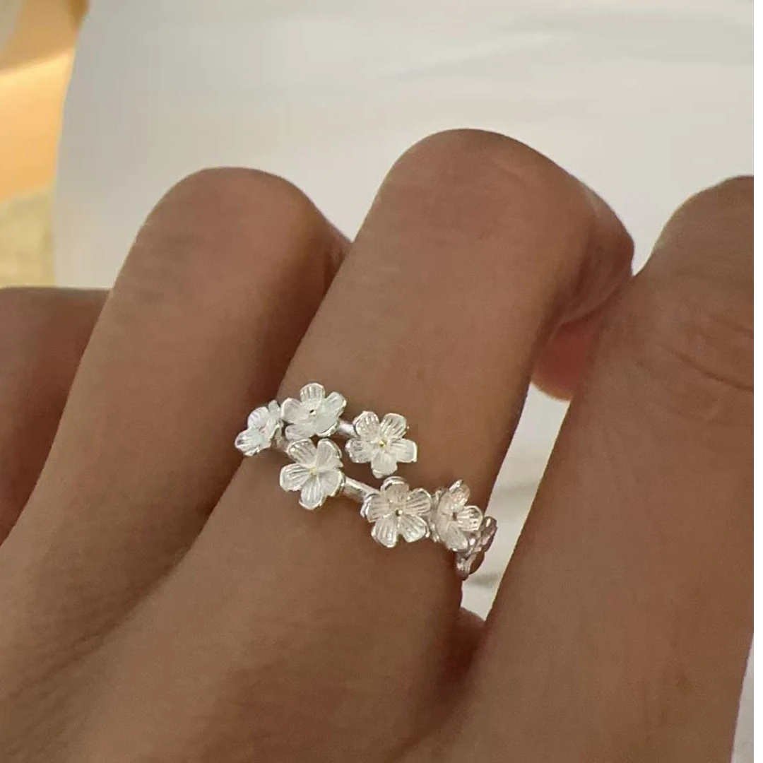 925银戒指 福利品手工花花纯银戒指