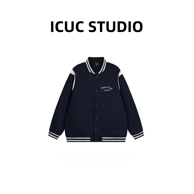ICUC定制- 【美式复古拼接夹棉棒球服】冬季新款宽松保暖外套9997