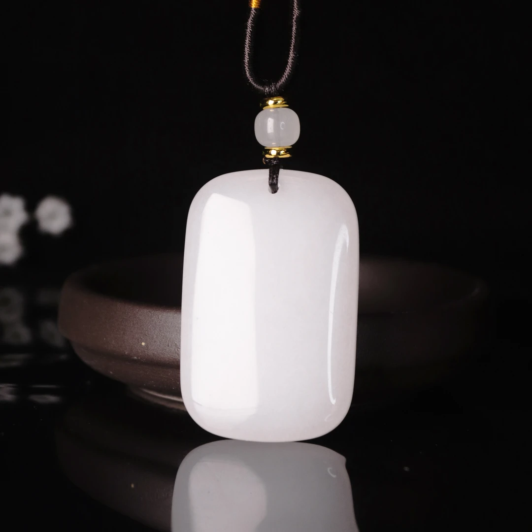 天然新疆玉石无事牌玉吊坠金丝玉挂件平安扣玉石直播白色吊坠Y593