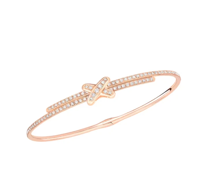 99新 Chaumet/尚美 18K玫瑰金欢·缘交叉镶钻手镯20年(150) W49741
